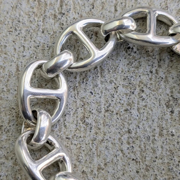 Vintage Sterling Silver Bracelet 8 Anchor Mariner Hollow Puffy 8